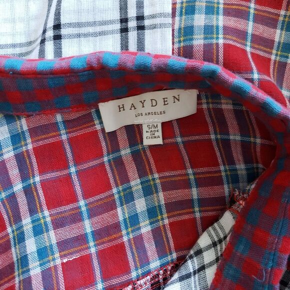 Hayden Plaid Checkered Denim Button Front Shirt Blouse Women's Size S/M - Picture 6 of 7